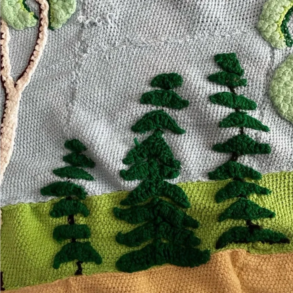 Handmade Crocheted Forest Scene Blanket Afghan 52x35 inches